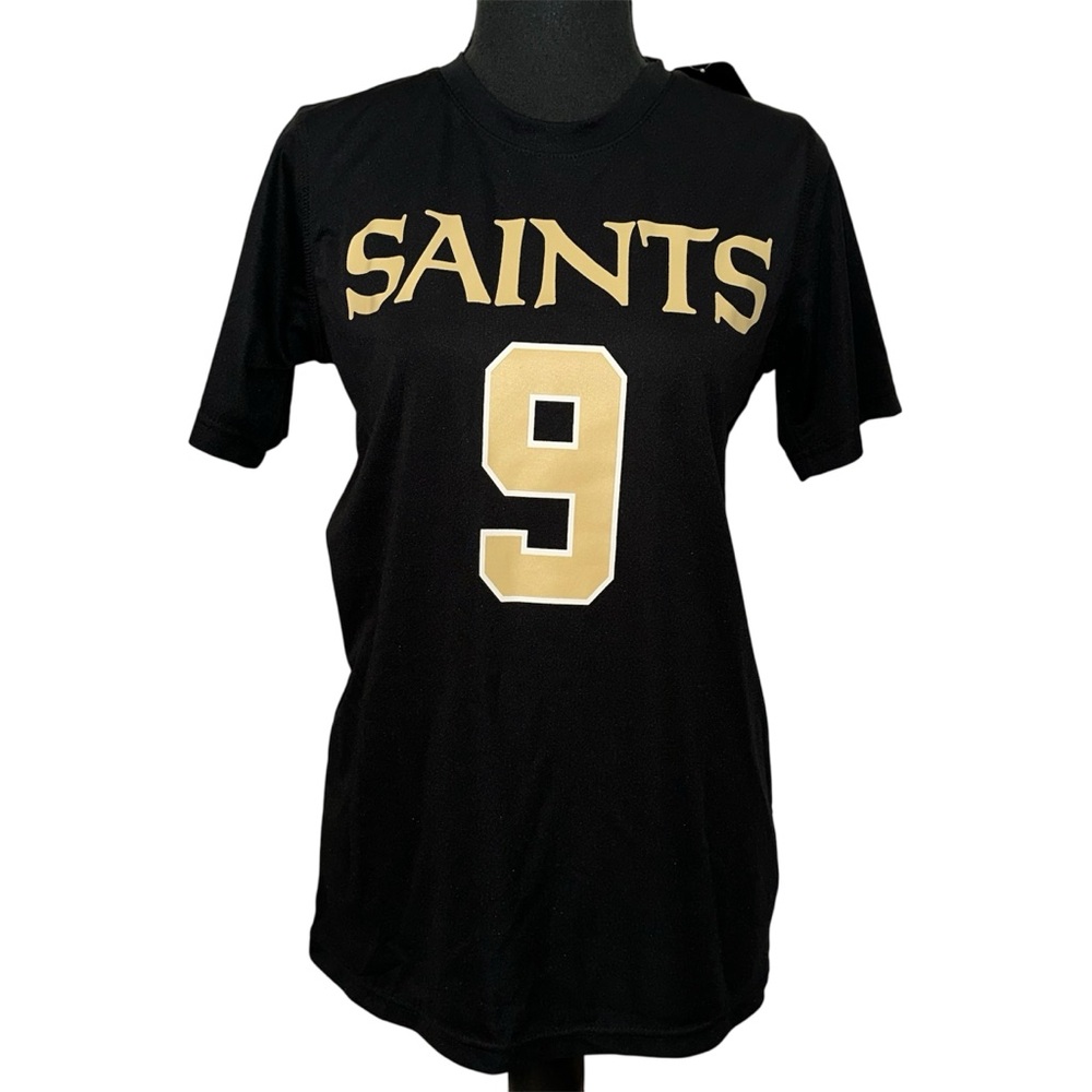 NFL Saints Black Tee with Gold Number